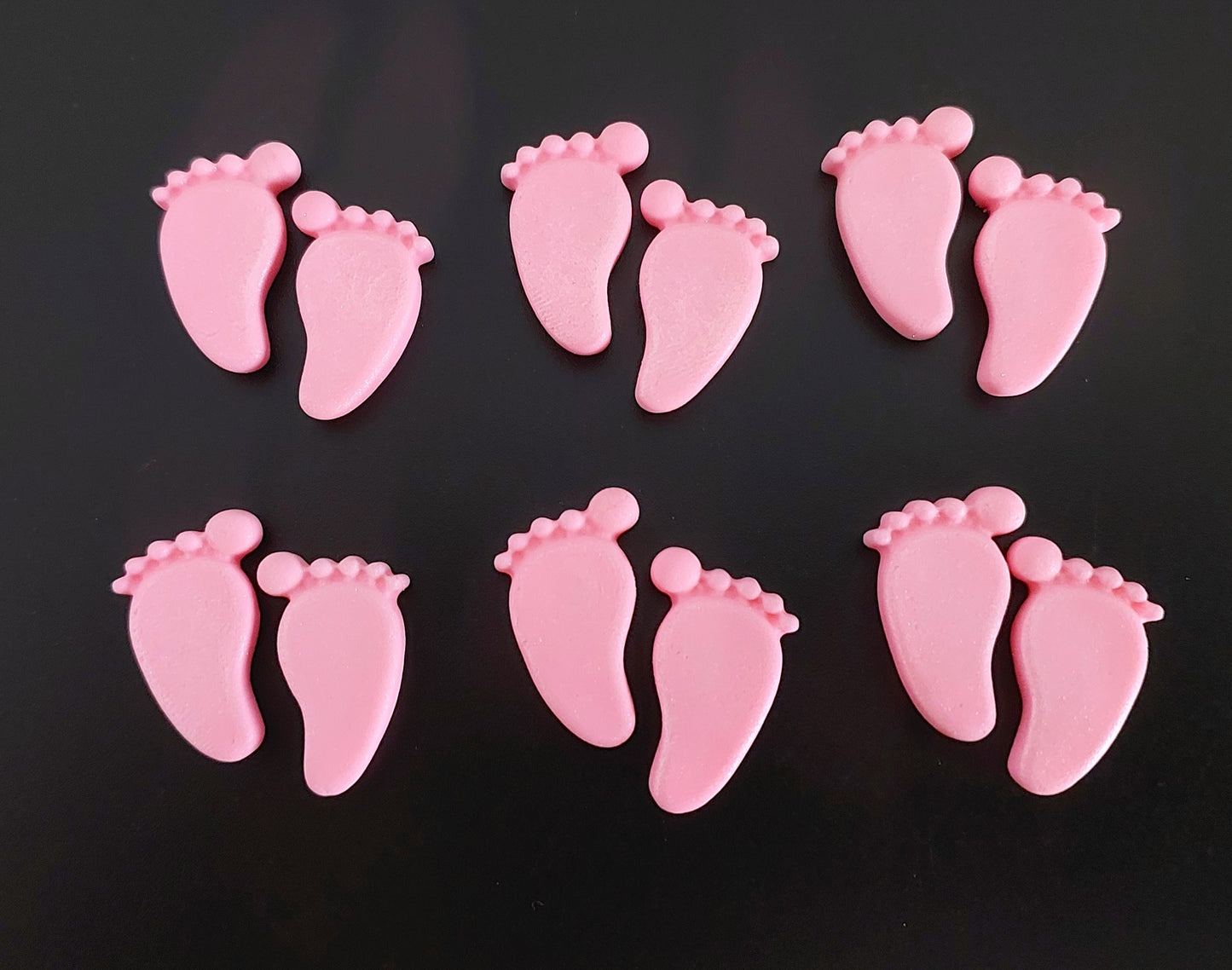 6 pairs of pink baby feet, edible fondant icing decorations by Cake Candy NZ