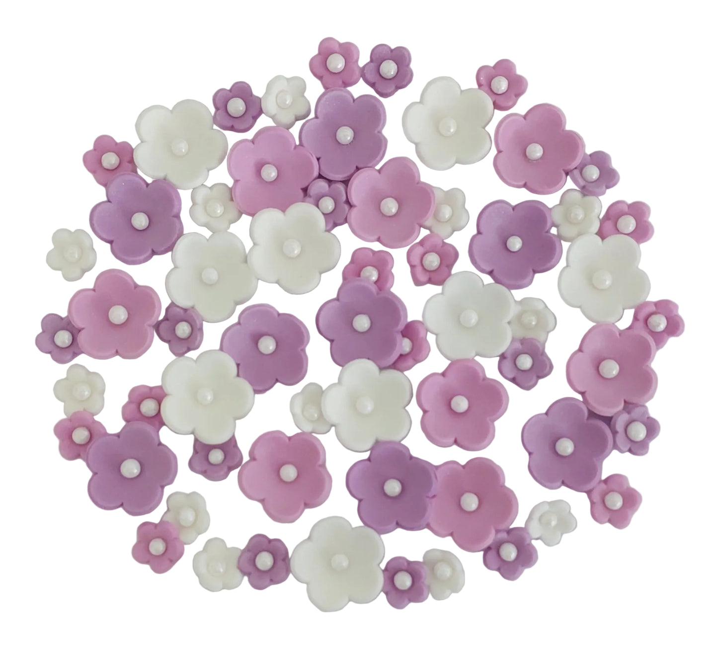 Lilac and white edible fondant blossom flowers by Cake Candy NZ