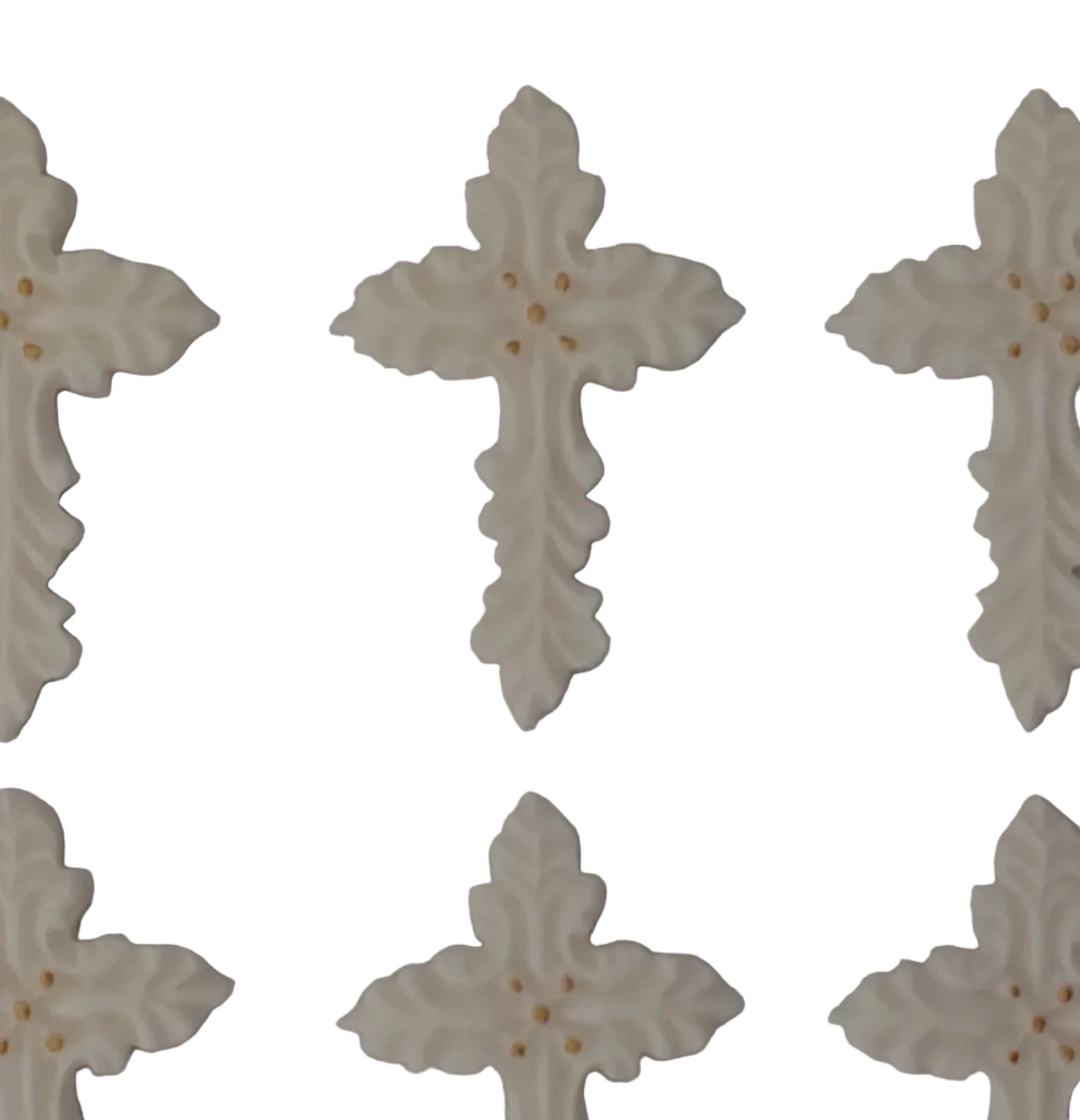 Decorative white and gold cross, edible fondant icing decorations by Cake Candy NZ