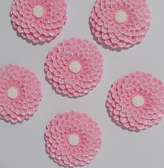 six pale pink dahlias, edible fondant icing decorations by Cake Candy NZ
