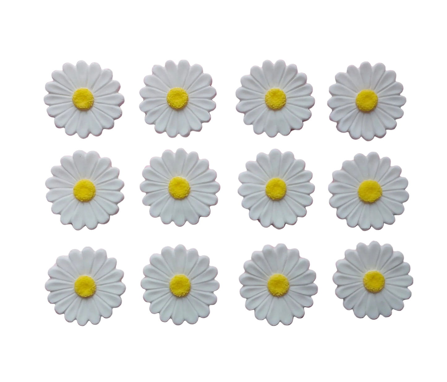 White and yellow daisies, edible fondant icing decorations by Cake Candy NZ