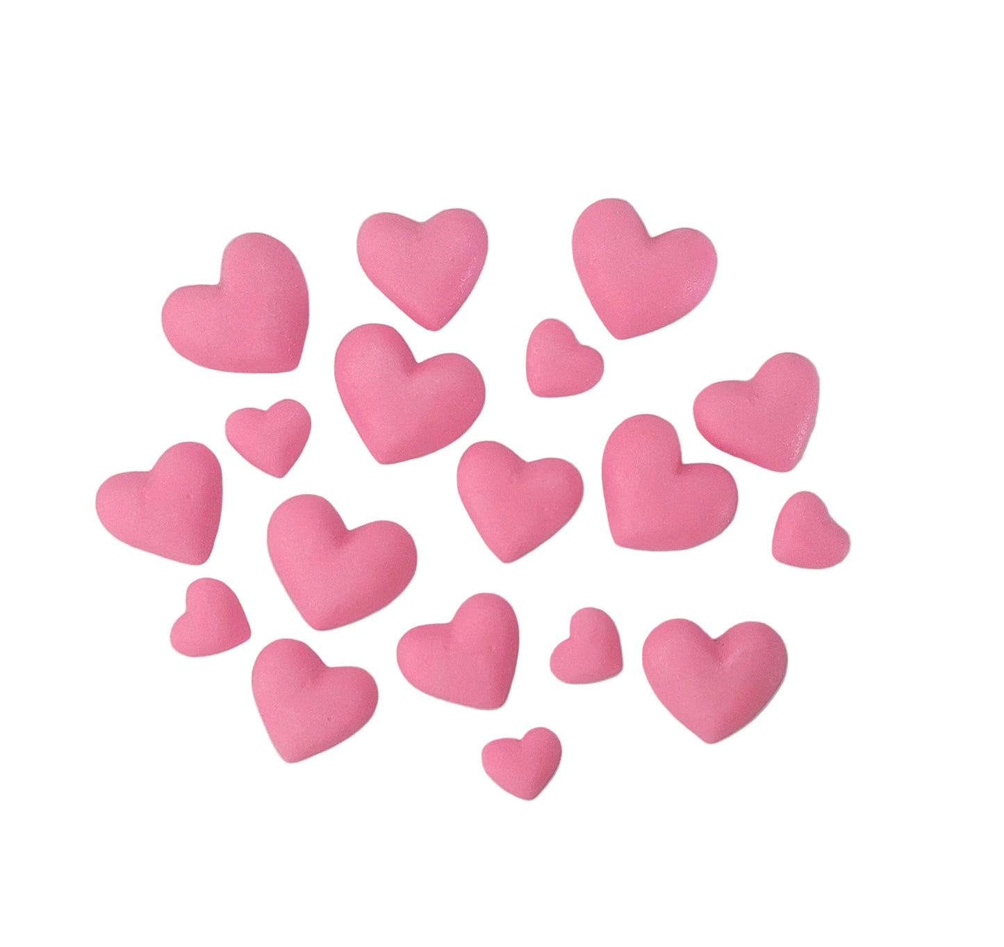 Eighteen small hearts in three sizes, edible fondant icing decorations by Cake Candy NZ