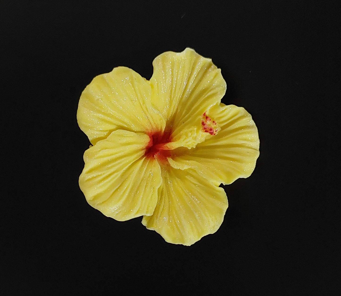 single yellow tropical hibiscus flower, edible fondant cake decoration by Cake Candy NZ