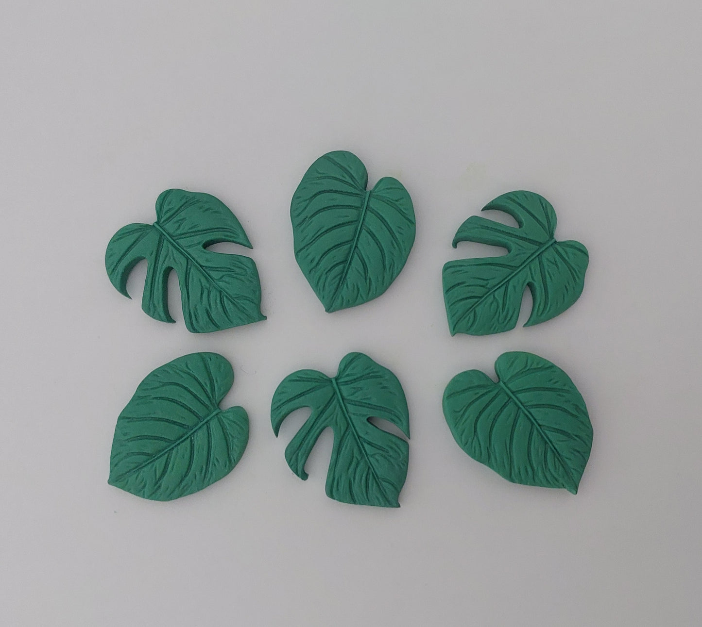 Set of six tropical monstera leaves, edible fondant icing decorations by Cake Candy NZ