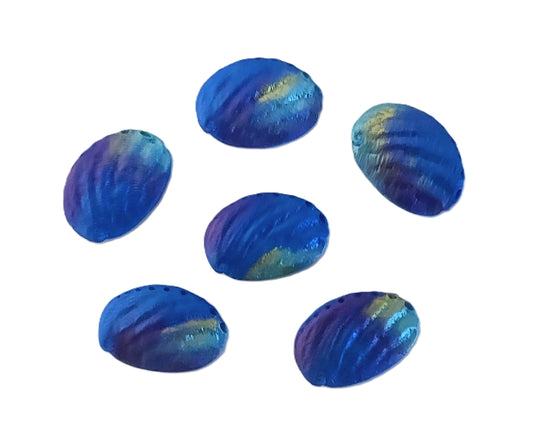 six paua shells blue, purple and aqua. Edible fondant cake decorations by Cake Candy NZ