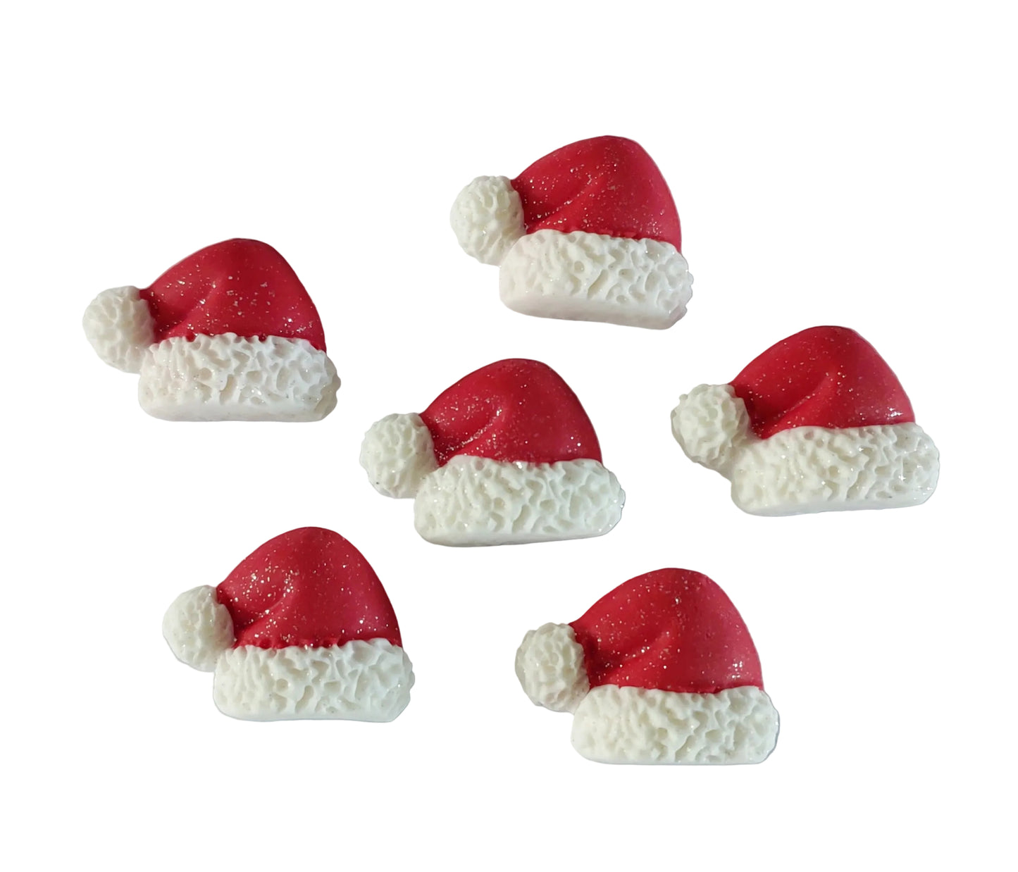 6 red and white Santa hats, edible fondant icing decoration by Cake Candy NZ.