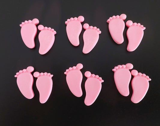 6 pairs of pink baby feet, edible fondant icing decorations by Cake Candy NZ