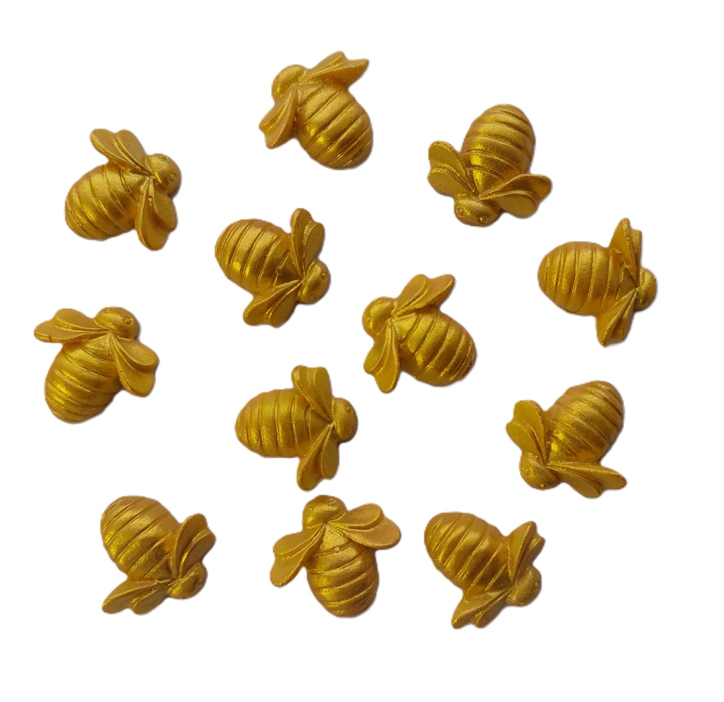 Twelve gold bees, edible fondant icing decorations by Cake Candy NZ