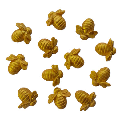 Twelve gold bees, edible fondant icing decorations by Cake Candy NZ