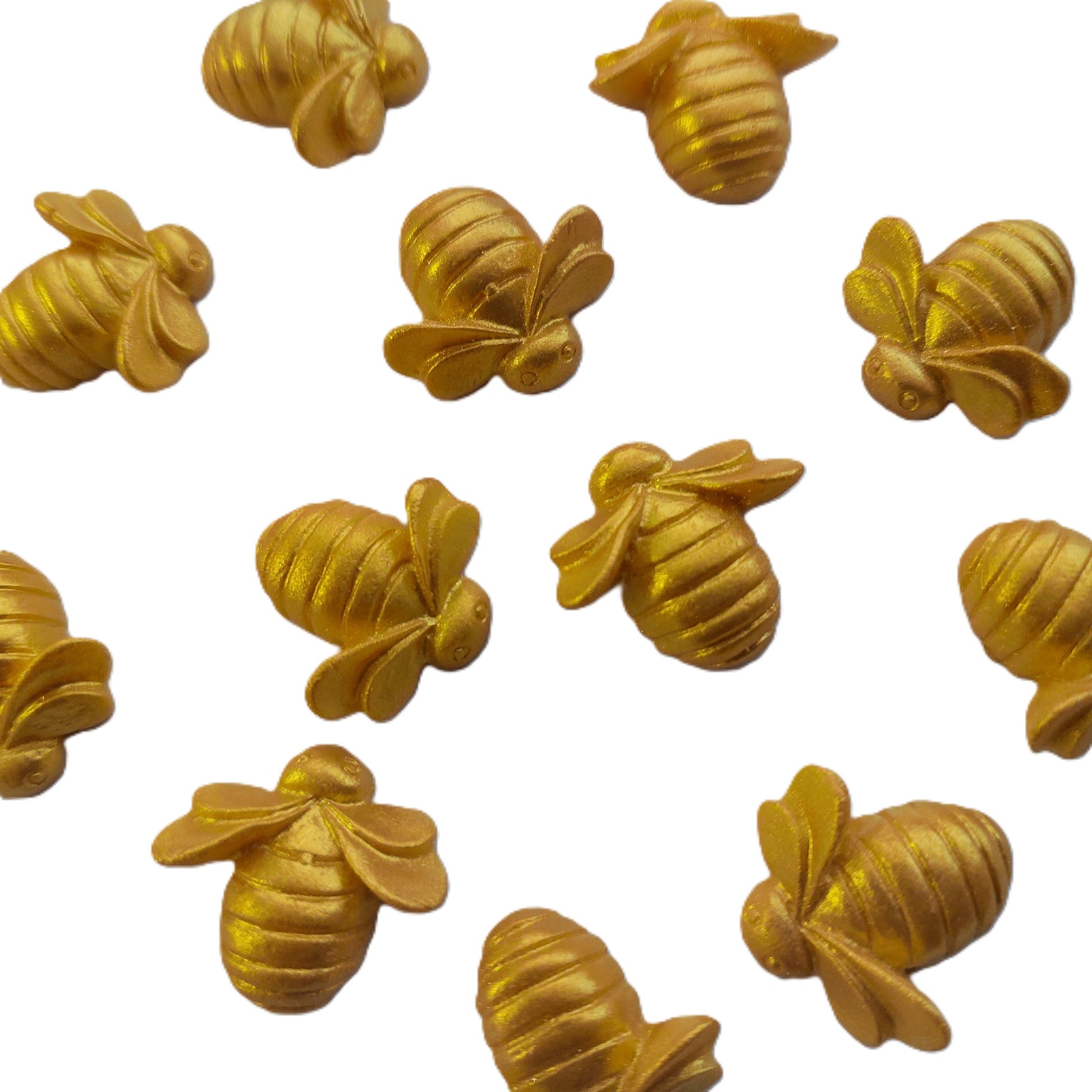 Twelve gold bees, edible fondant icing decorations by Cake Candy NZ