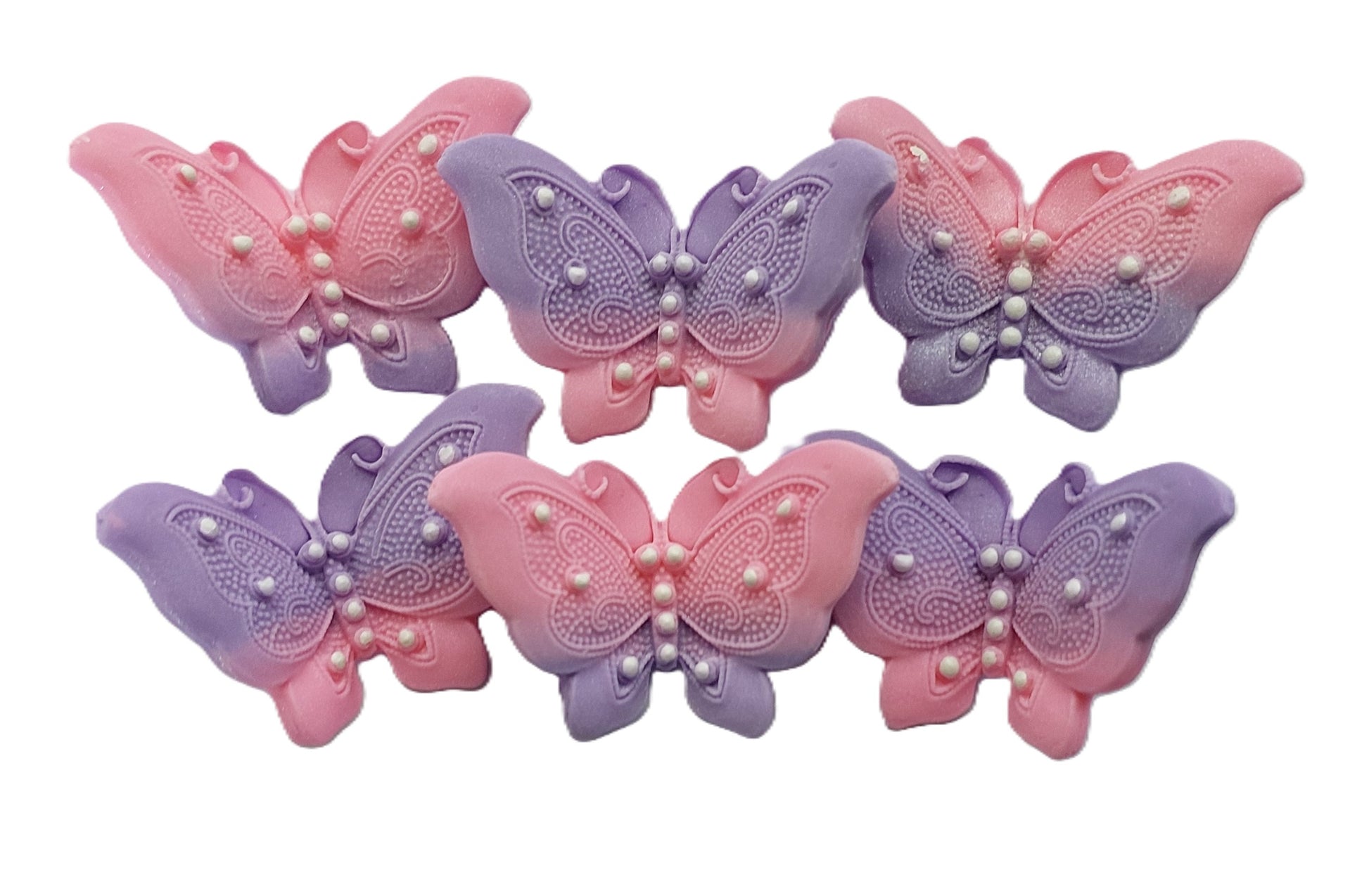 Set of six ombre pink and purple butterflies, edible fondant icing decorations by Cake Candy NZ