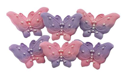 Set of six ombre pink and purple butterflies, edible fondant icing decorations by Cake Candy NZ