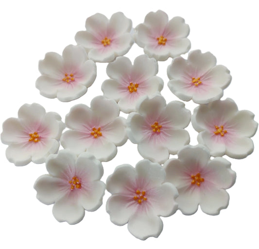 twelve white and pink cherry blossom flowers, edible fondant icing decorations by Cake Candy NZ