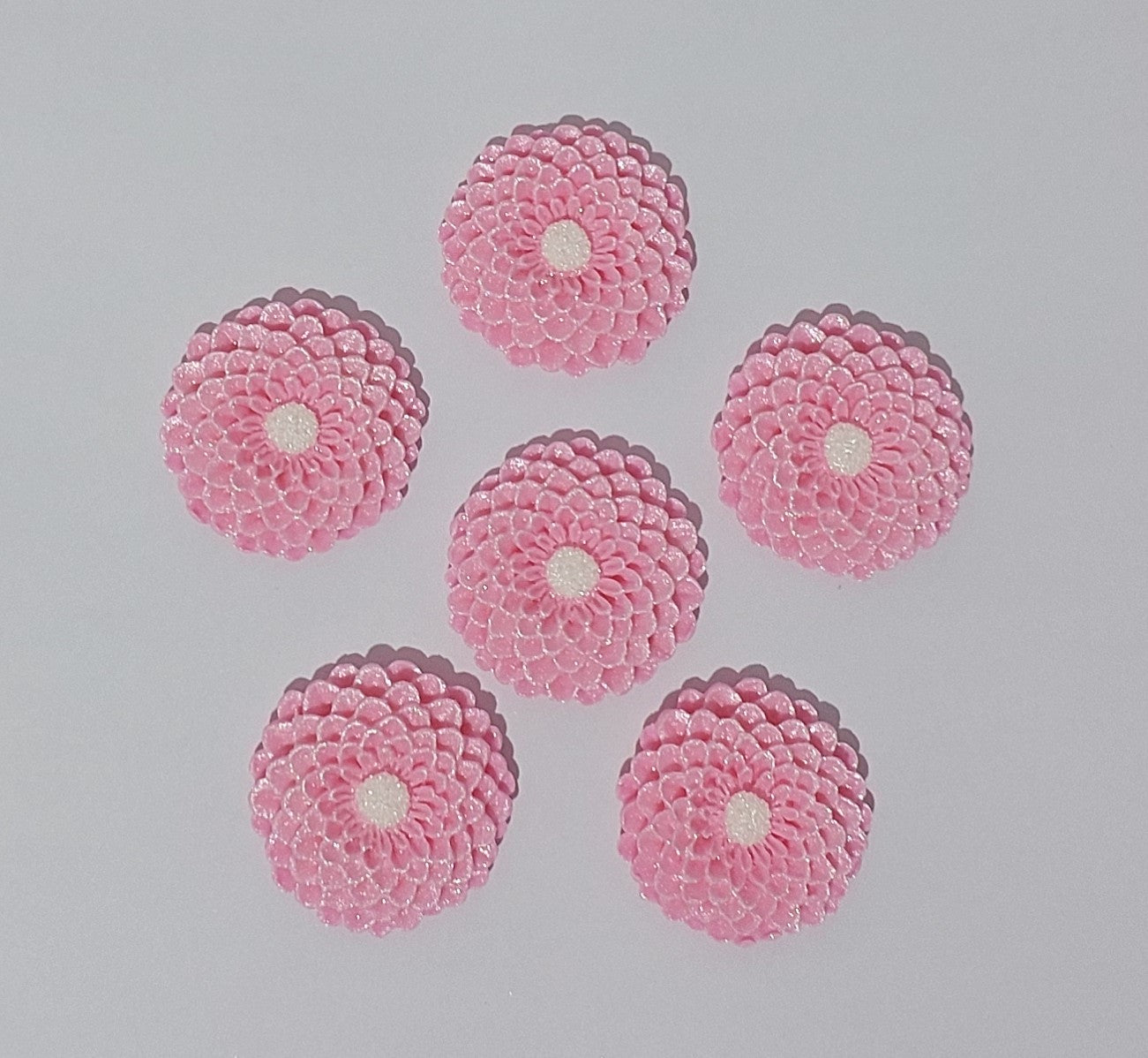 six pale pink dahlias, edible fondant icing decorations by Cake Candy NZ