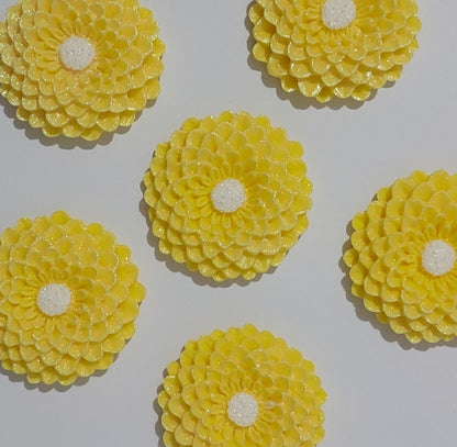 six yellow dahlias, edible fondant icing decorations by Cake Candy NZ