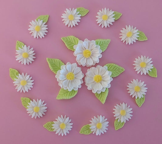 Daisies and leaves, edible fondant icing decorations by Cake Candy NZ