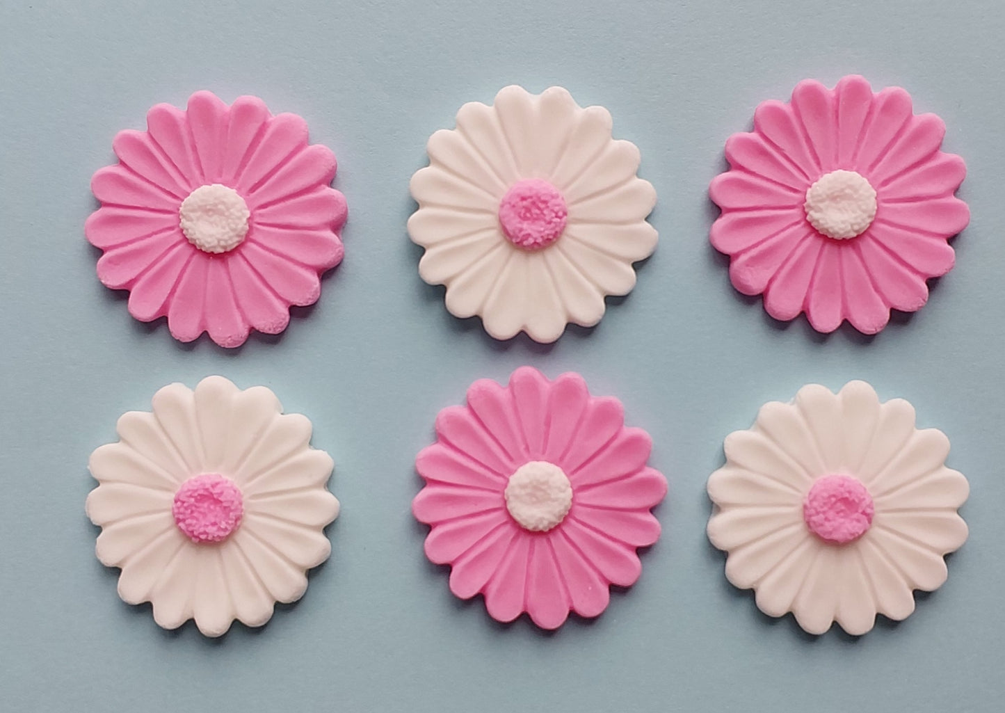 White and pink daisies, edible fondant icing decorations by Cake Candy NZ