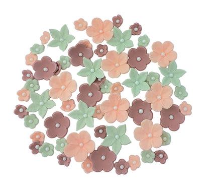 Assorted flowers in earthy tones, edible sugar decorations by Cake Candy NZ
