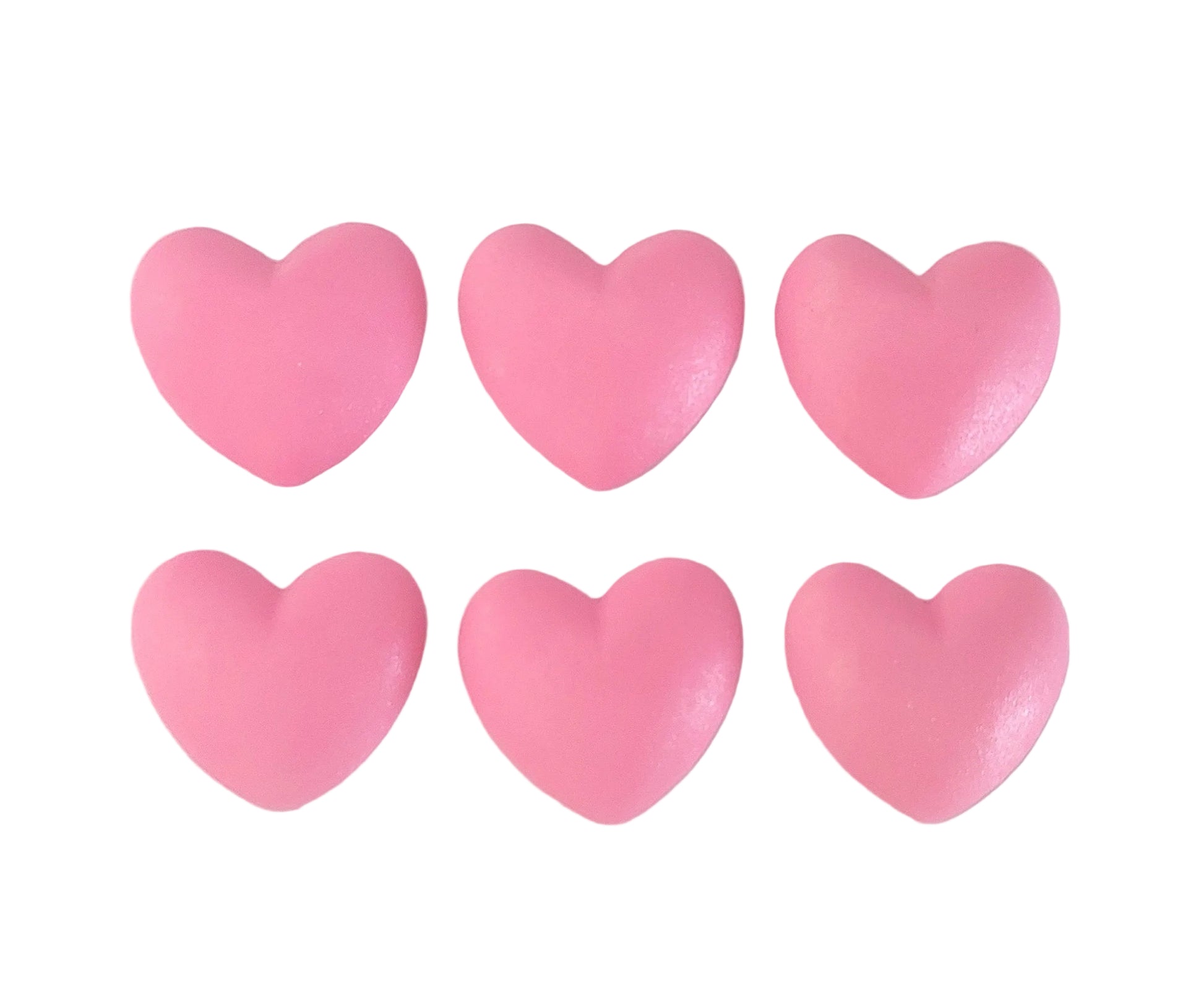 Six pink hearts, edible fondant icing decorations by Cake Candy NZ