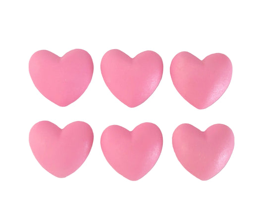 Six pink hearts, edible fondant icing decorations by Cake Candy NZ