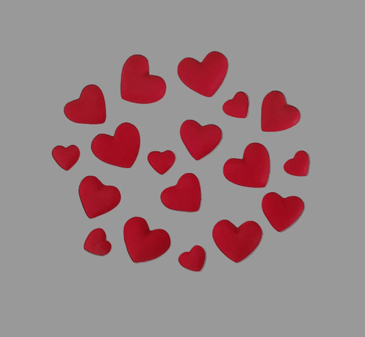 Eighteen small red hearts, edible fondant icing decorations by Cake Candy NZ