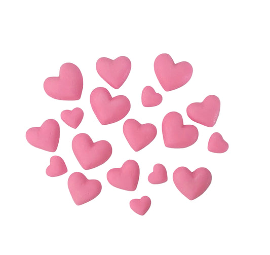 Eighteen small hearts in three sizes, edible fondant icing decorations by Cake Candy NZ