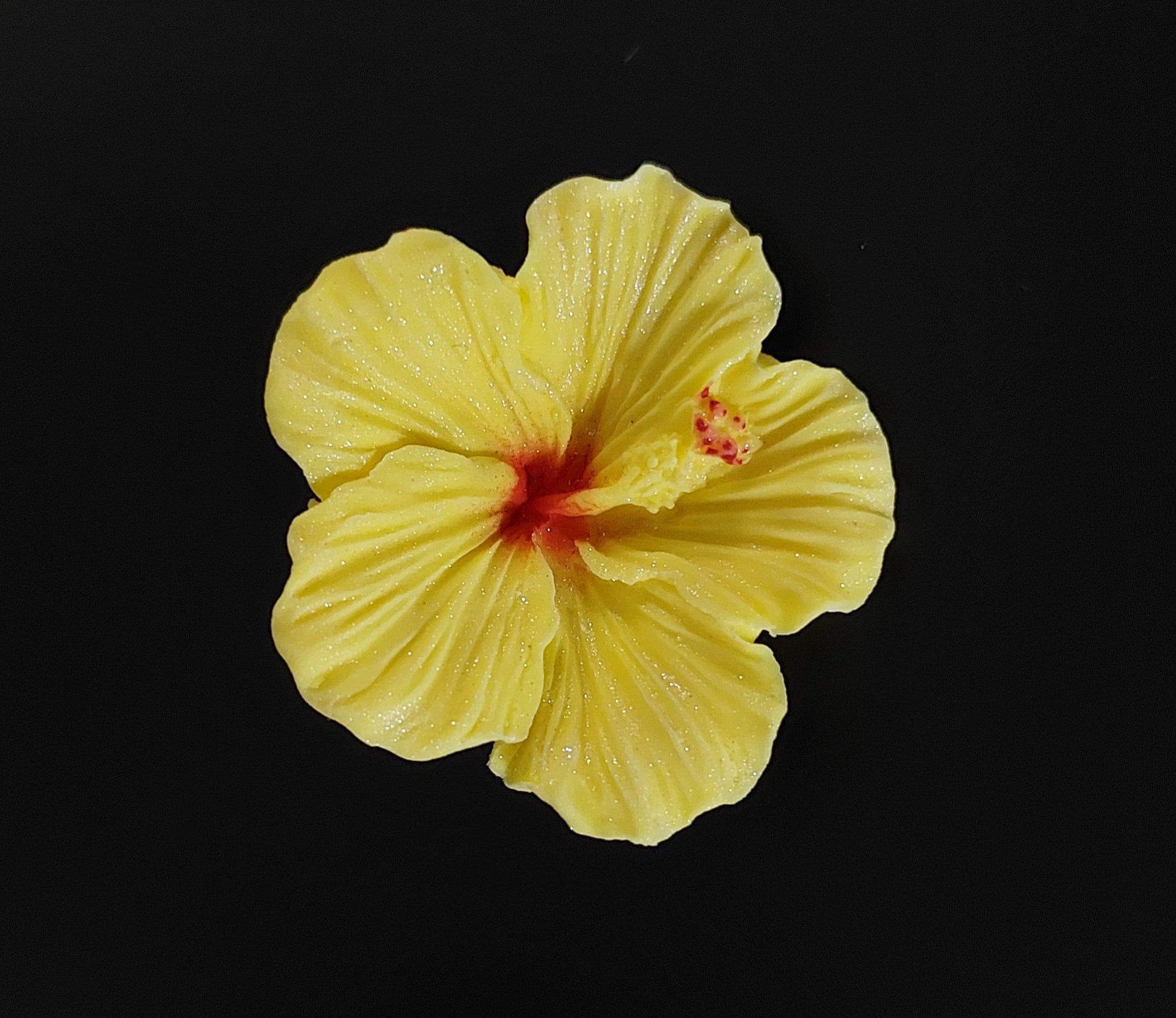 single yellow tropical hibiscus flower, edible fondant cake decoration by Cake Candy NZ
