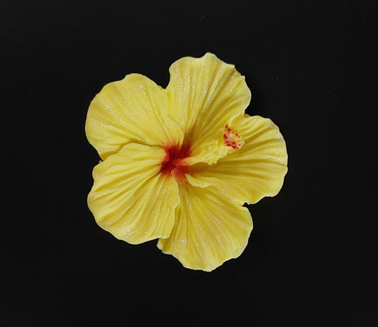 single yellow tropical hibiscus flower, edible fondant cake decoration by Cake Candy NZ