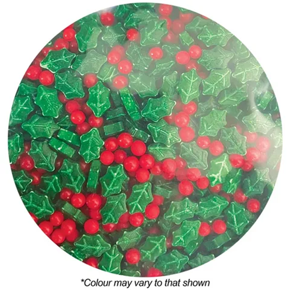 green and red holly and berries cake sprinkles