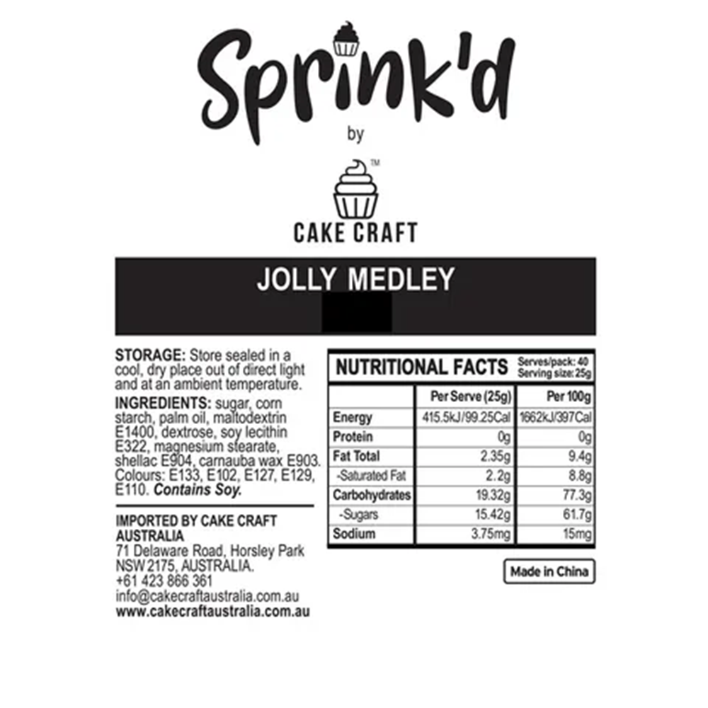 ingredients list for jolly medley cake sprinkles