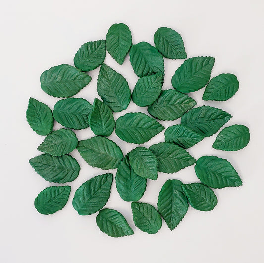 Thirty dark green leaves in two sizes, edible fondant decorations by Cake Candy NZ