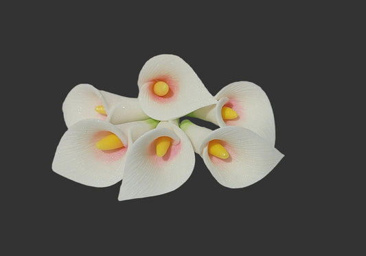 Six white lilies, edible fondant icing decorations by Cake Candy NZ