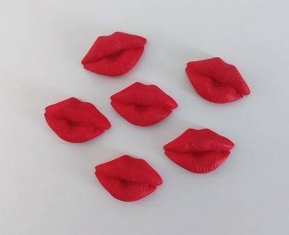 Six red lips, edible fondant icing decorations by Cake Candy NZ