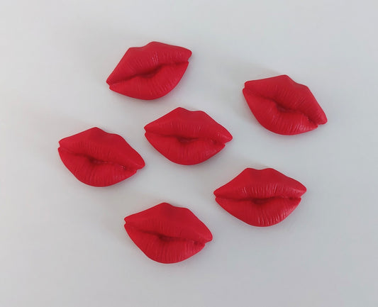 Six red lips, edible fondant icing decorations by Cake Candy NZ