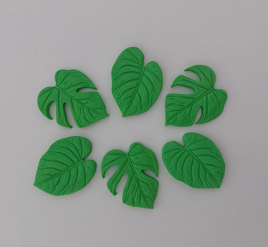 Monstera Tropical Leaves - Edible Icing Cake Decorations - Leaf Green