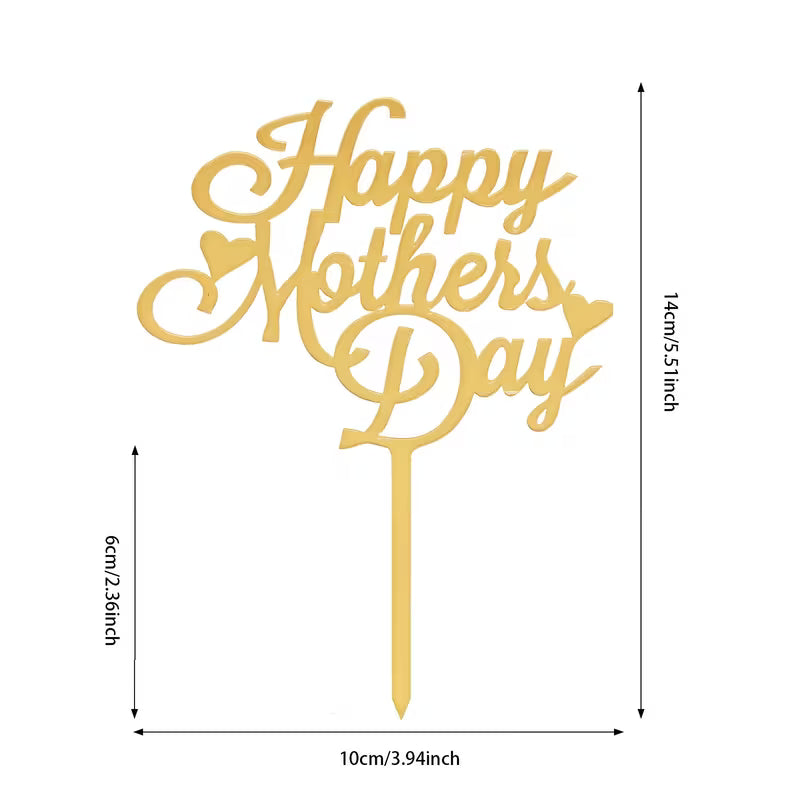 Gold 'Happy Mother's Day' cake topper with measurements 