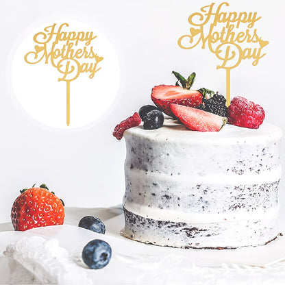 White cake with berries and 'Happy Mother's Day' toppers on a white background