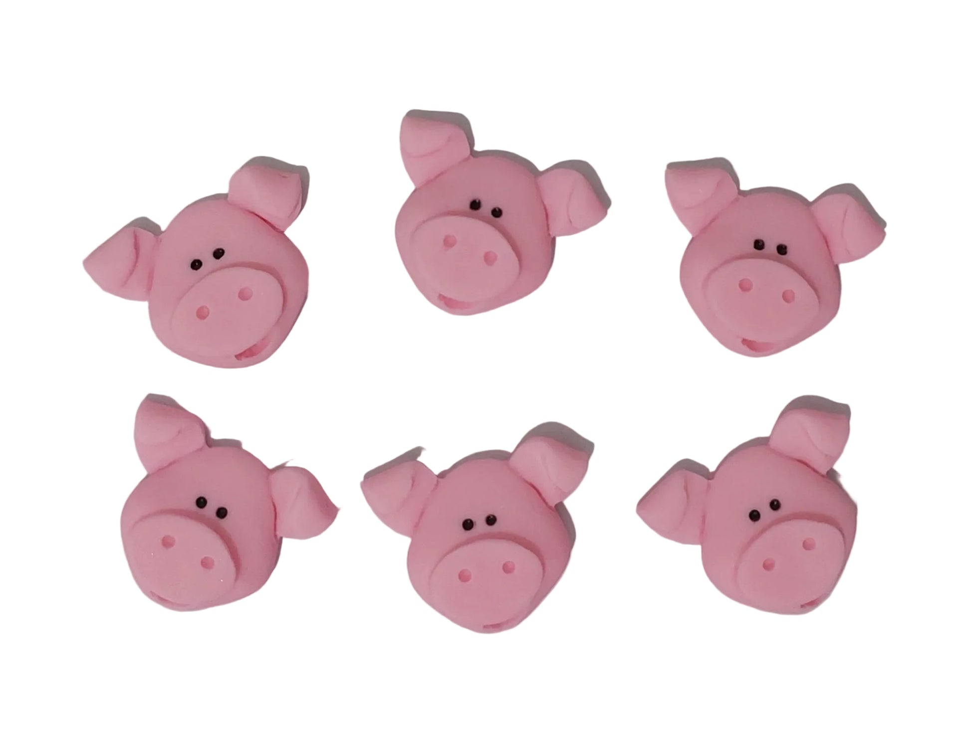 Six pink pigs, edible fondant icing decorations by Cake Candy NZ