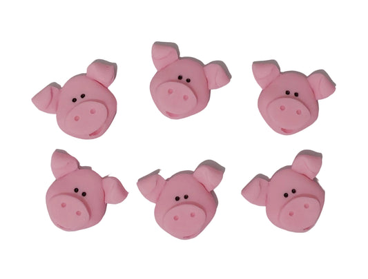 Six pink pigs, edible fondant icing decorations by Cake Candy NZ