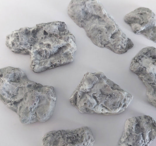 set of eight grey realistic rocks, edible fondant icing decorations by Cake Candy NZ