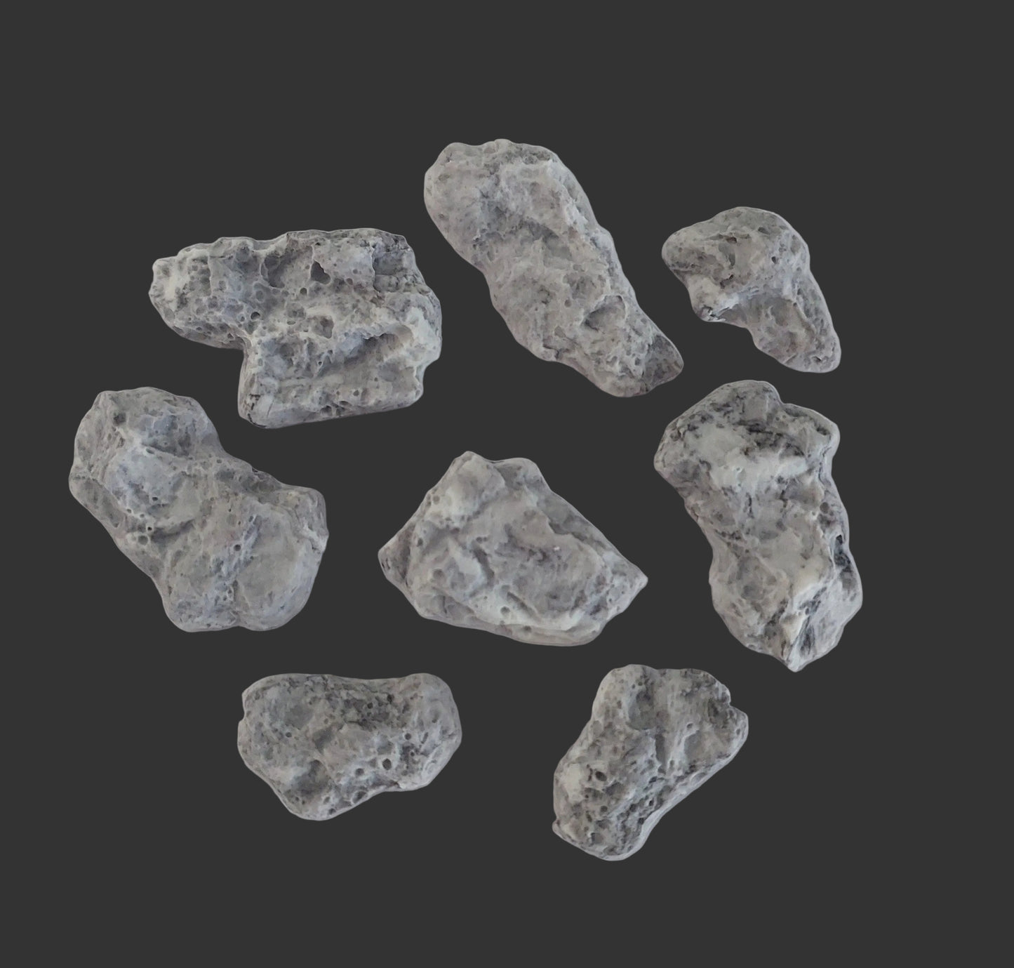 set of eight grey realistic rocks, edible fondant icing decorations by Cake Candy NZ