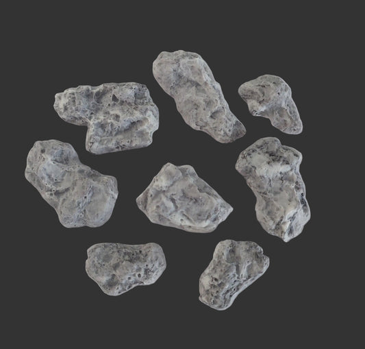 set of eight grey realistic rocks, edible fondant icing decorations by Cake Candy NZ