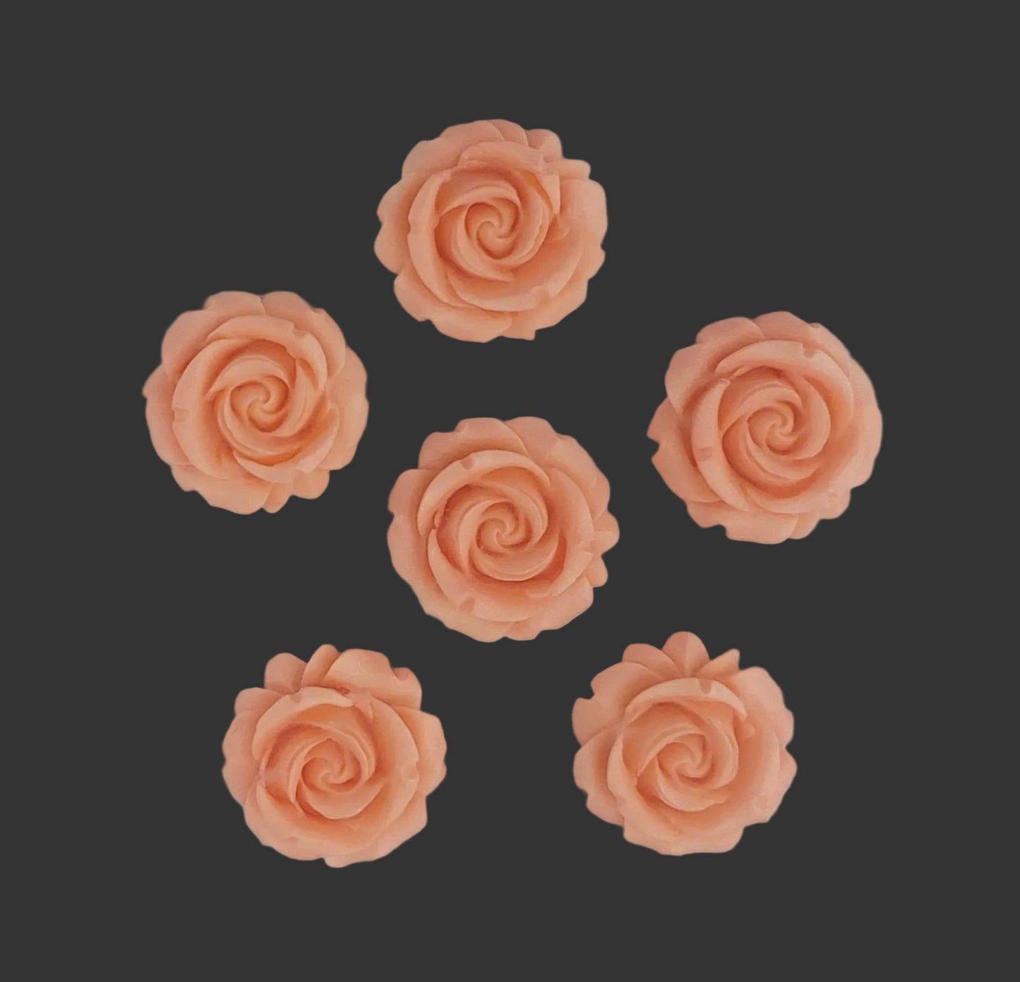 six peach coloured roses, edible fondant icing decorations by Cake Candy NZ