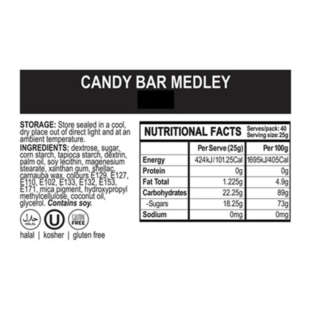 nutritional facts label for Candy Bar sprinkle medley