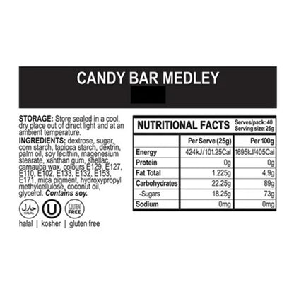 nutritional facts label for Candy Bar sprinkle medley