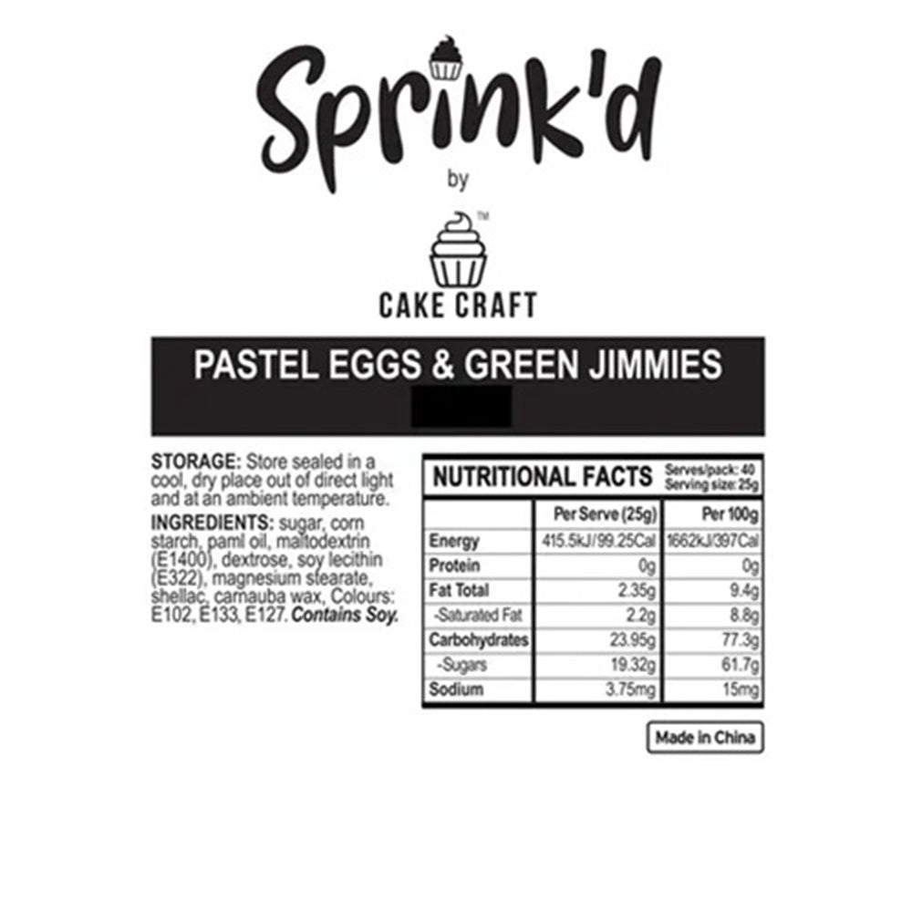 Sprink'd by Cake Craft label with product details and nutritional facts on a white background
