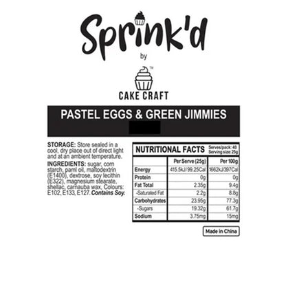 Sprink'd by Cake Craft label with product details and nutritional facts on a white background
