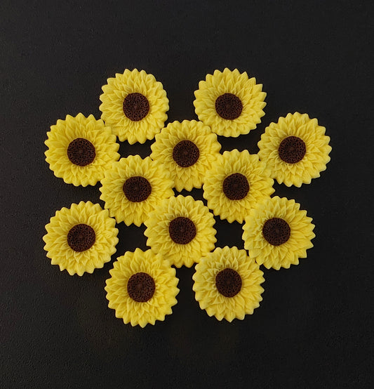 twelve yellow sunflowers, edible fondant icing decorations by Cake Candy NZ