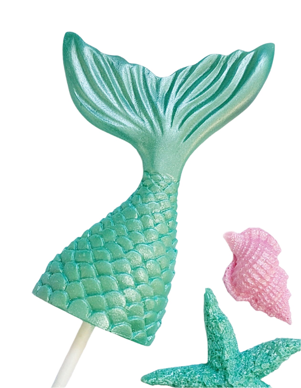 Edible chocolate mermaid tail cake topper / decoration in aqua colour