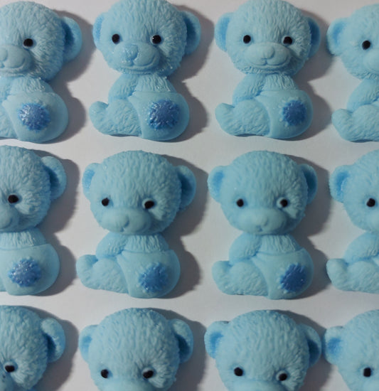 adorable small blue teddy bear babies with nappy on. Edible fondant icing decorations by Cake Candy NZ